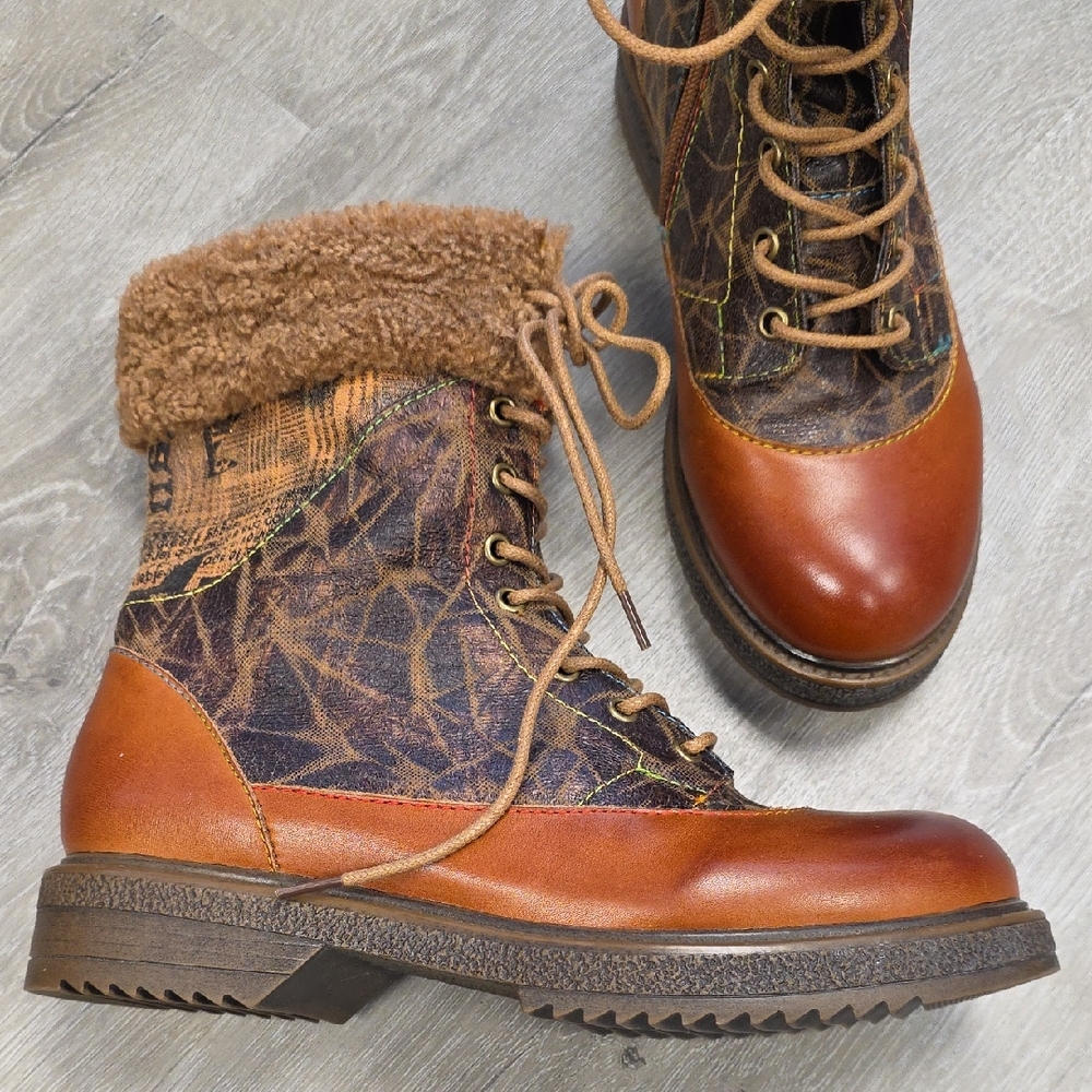Spring Step Brown and Tan Lace Up Boots 38 EXPLORE